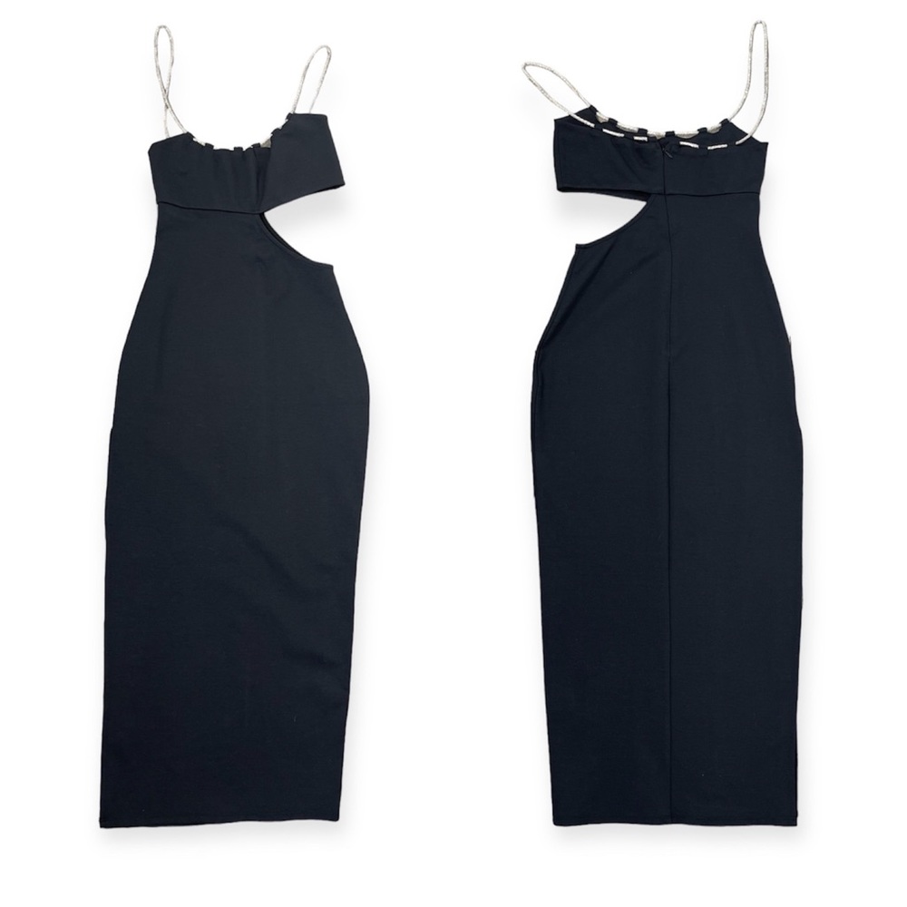 Lovers Friends Charlotte Midi Dress Black XS Crystal Cutout Cocktail Revolve - Picture 4 of 16